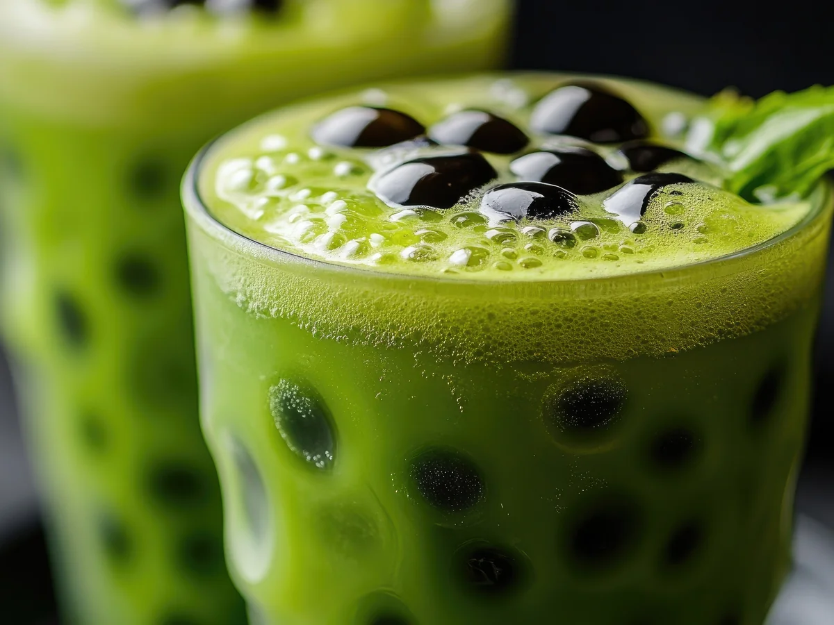 Matcha bubble tea with chewy tapioca pearls - our signature drink